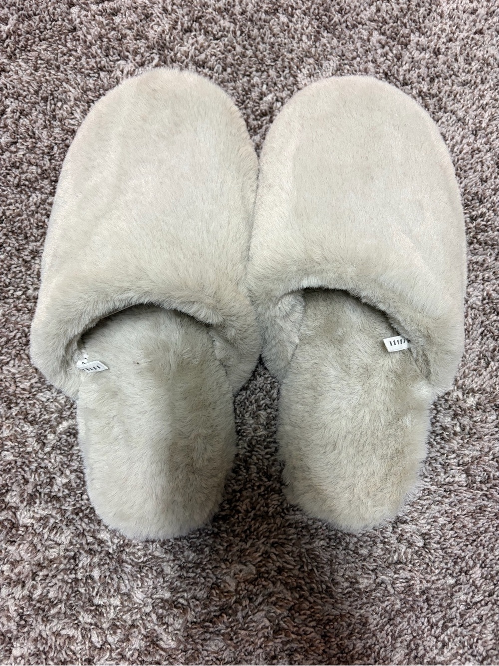 Pottery Barn Women's Plush Slip-On Slippers - Light Beige
